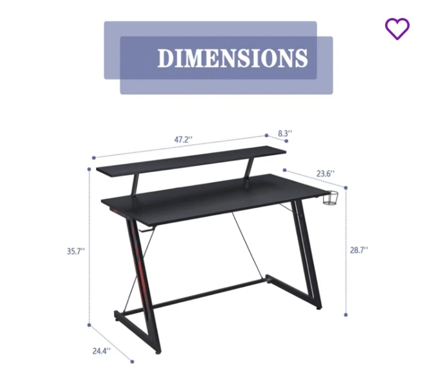 Desk with Shelf, 47 inch - photo 2