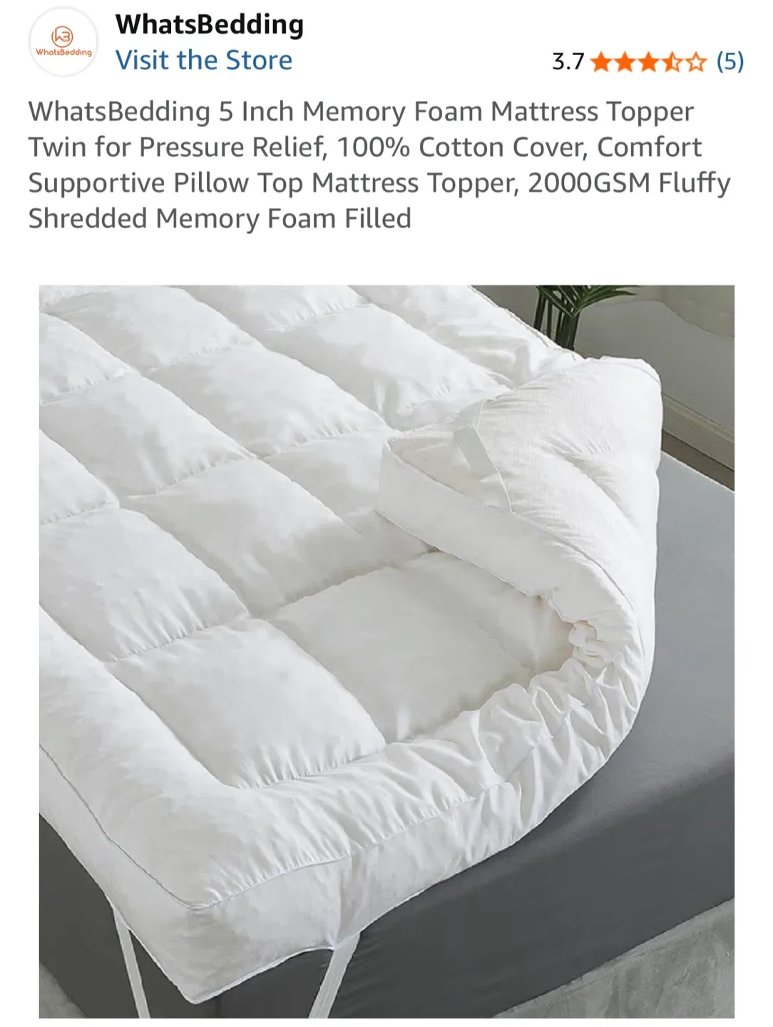 WhatsBedding 5 Inch Memory Foam Mattress Topper - Twin image indicator(2)