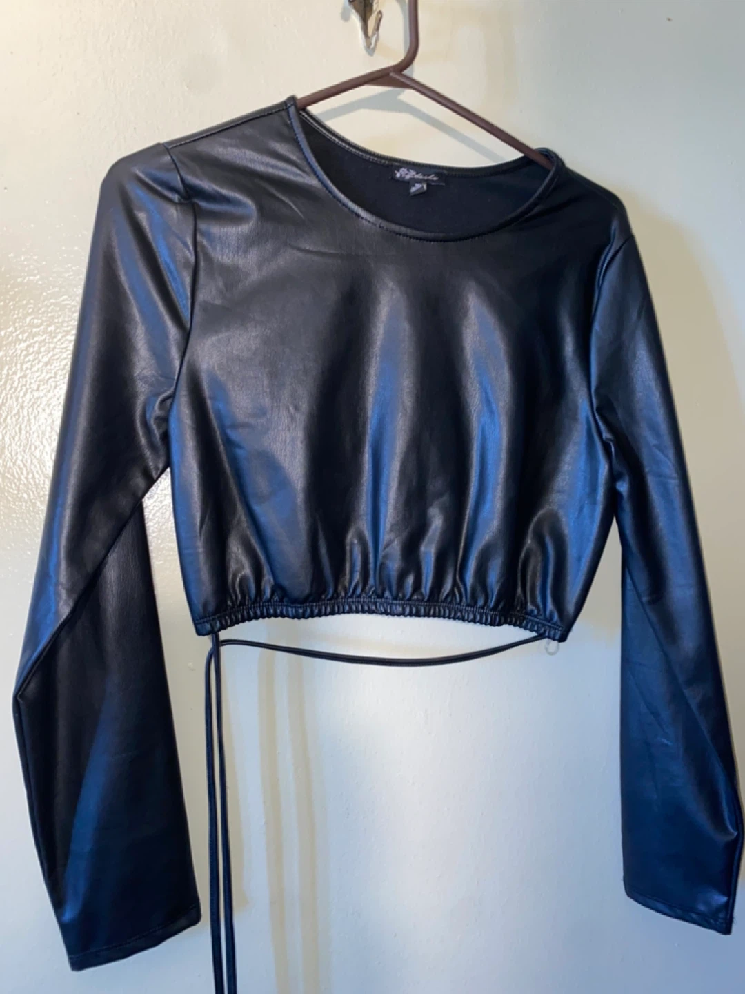 Wild Fable Black Faux Leather Long Sleeve Crop Top