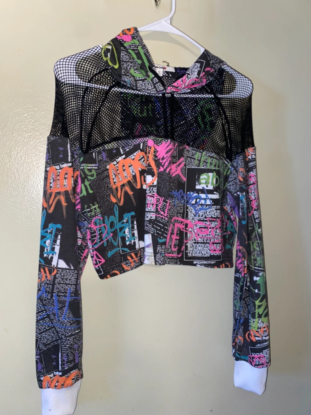 Mesh Graffiti Print Hoodie