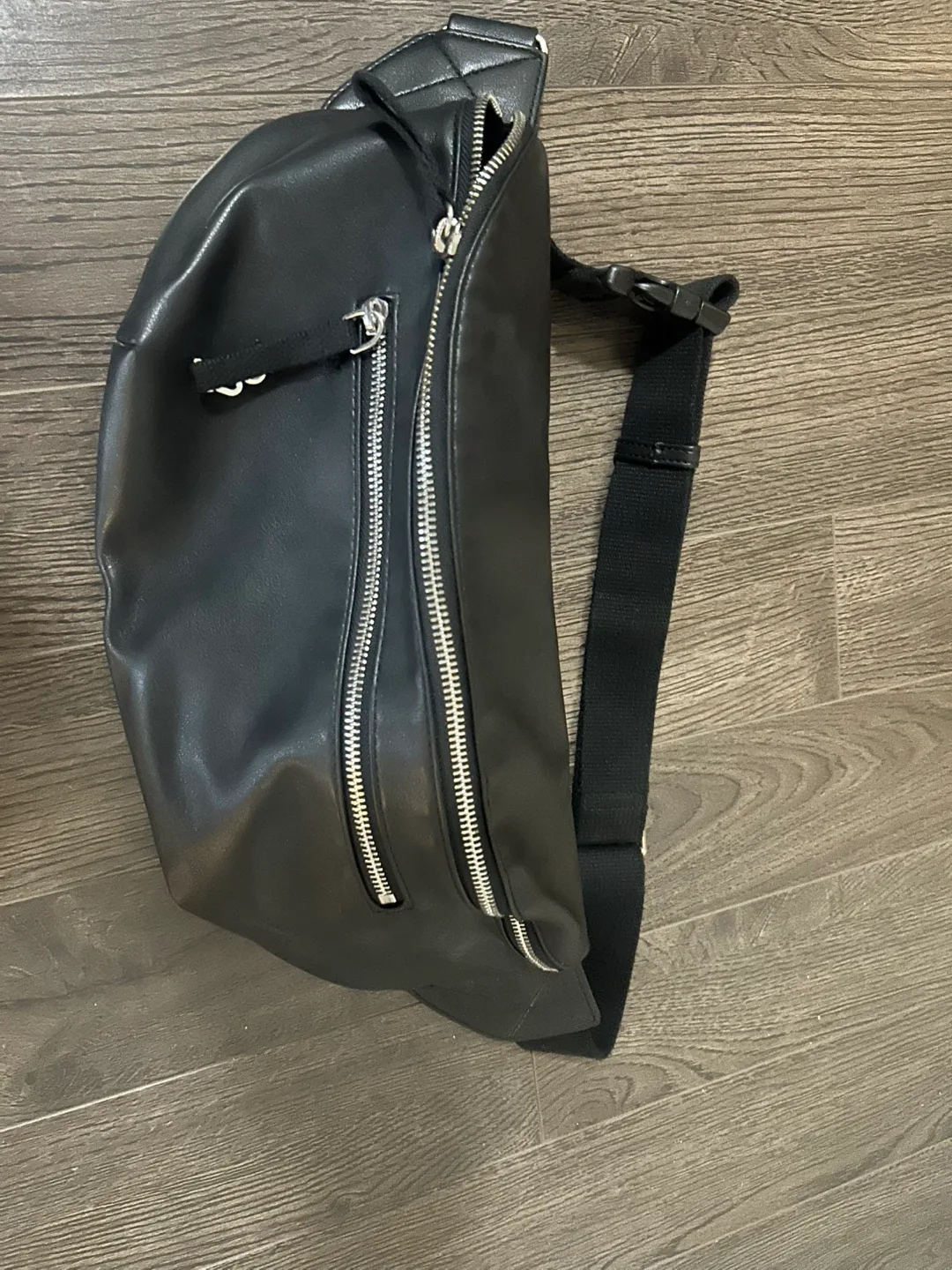 Black Leather-look Belt Bag