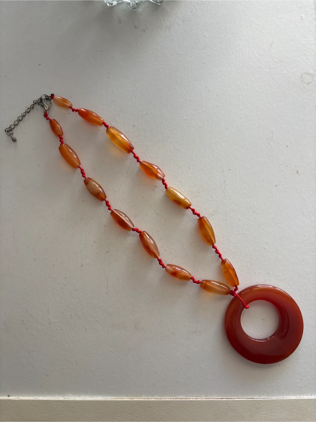 Orange Agate Donut Pendant Necklace