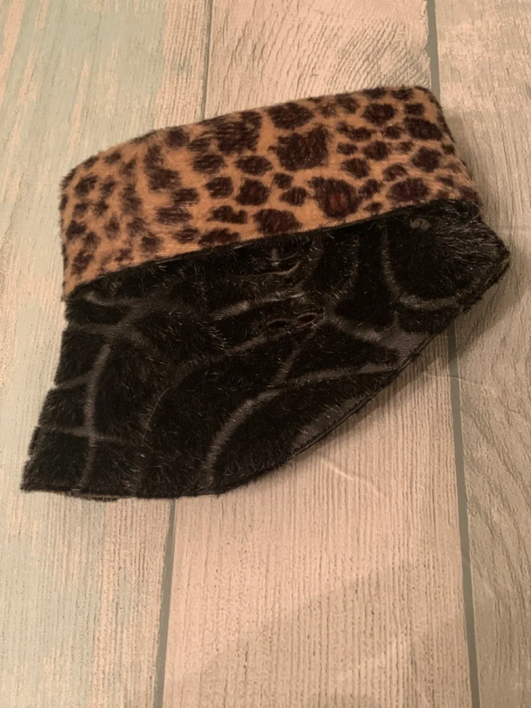 Black Patent Leather Ankle Boots with Leopard Cuff image indicator(5)