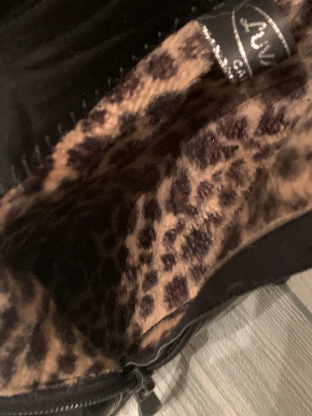 Black Patent Leather Ankle Boots with Leopard Cuff image indicator(7)