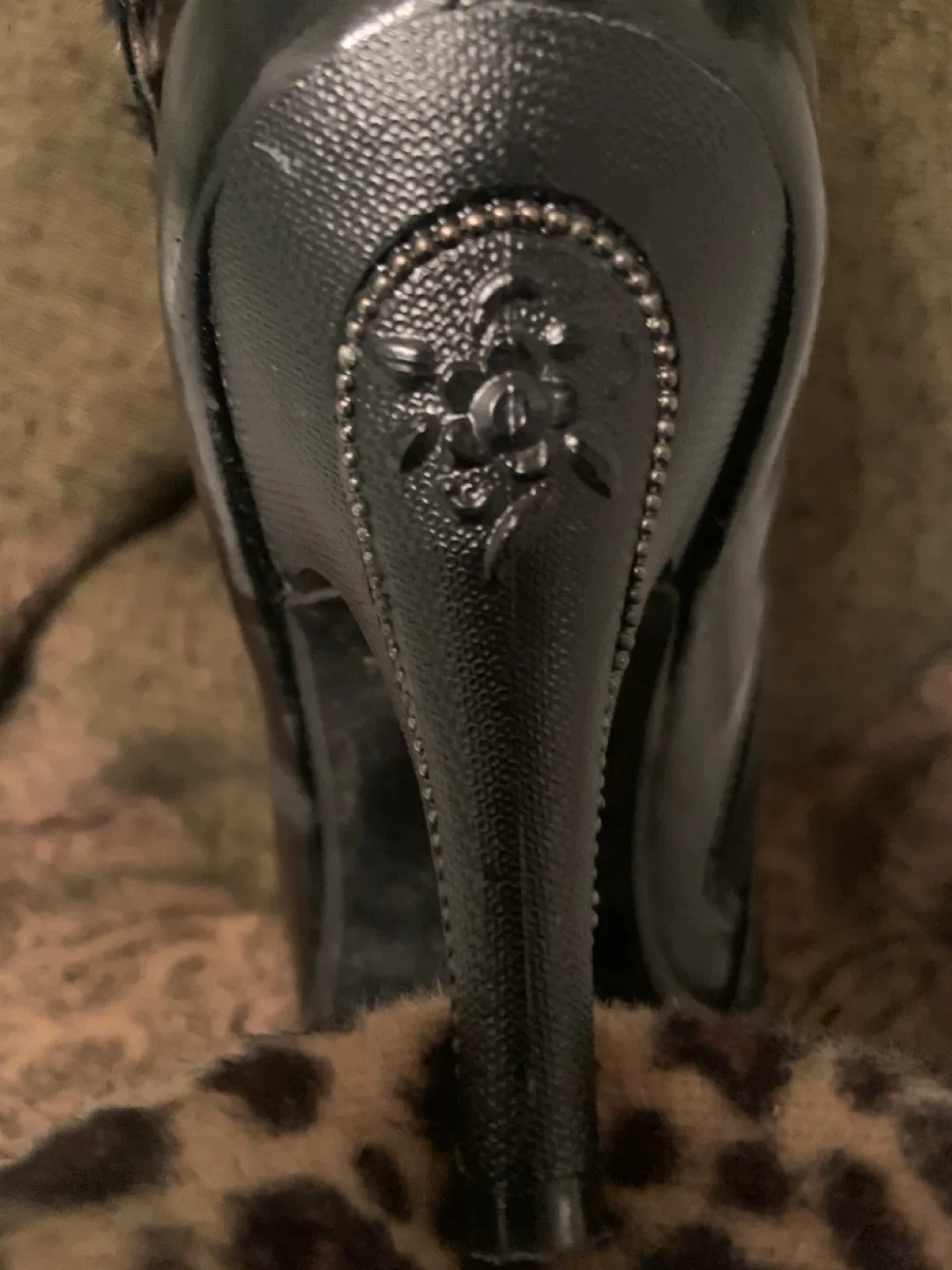 Black Patent Leather Ankle Boots with Leopard Cuff image indicator(9)