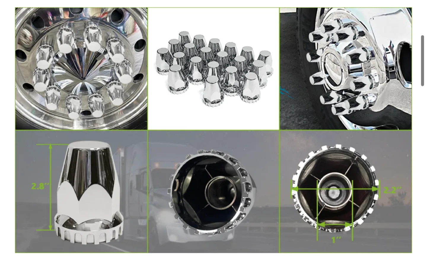 Chrome Truck Wheel Nut Covers - 33mm Flange Lug Nuts image indicator(6)