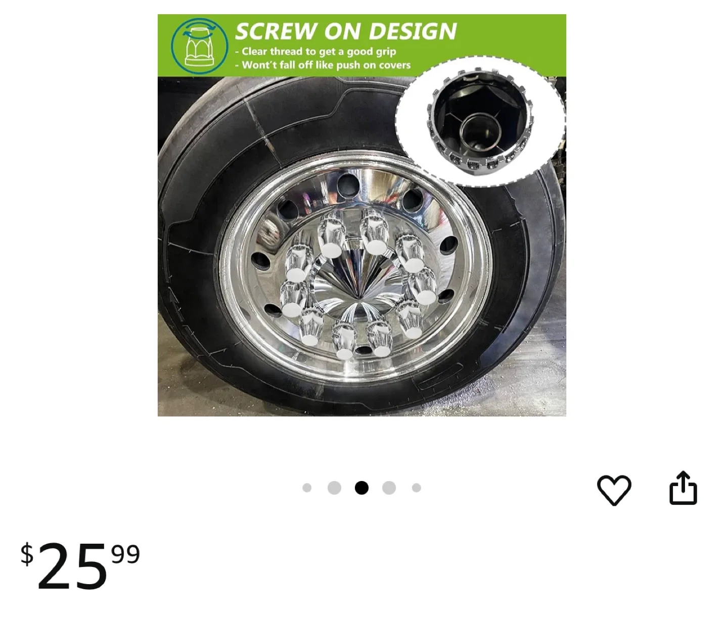 Chrome Truck Wheel Nut Covers - 33mm Flange Lug Nuts thumbnail