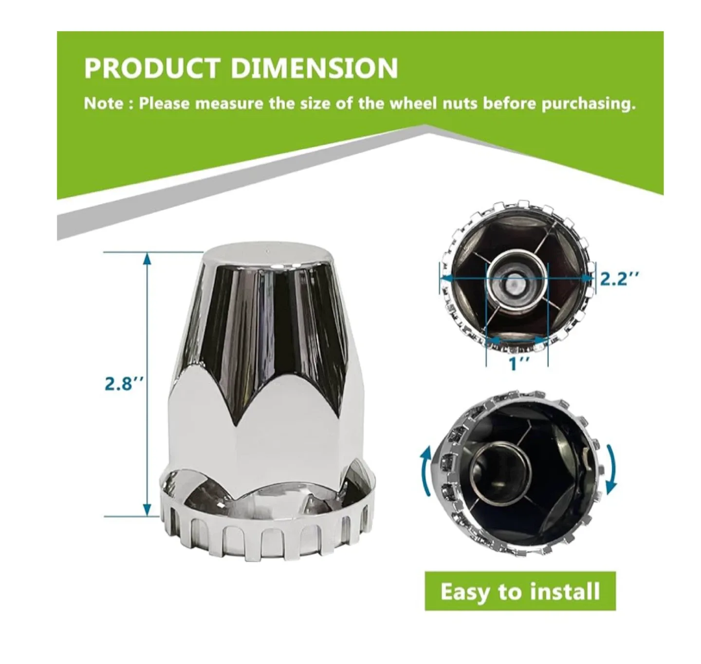 Chrome Truck Wheel Nut Covers - 33mm Flange Lug Nuts image indicator(3)