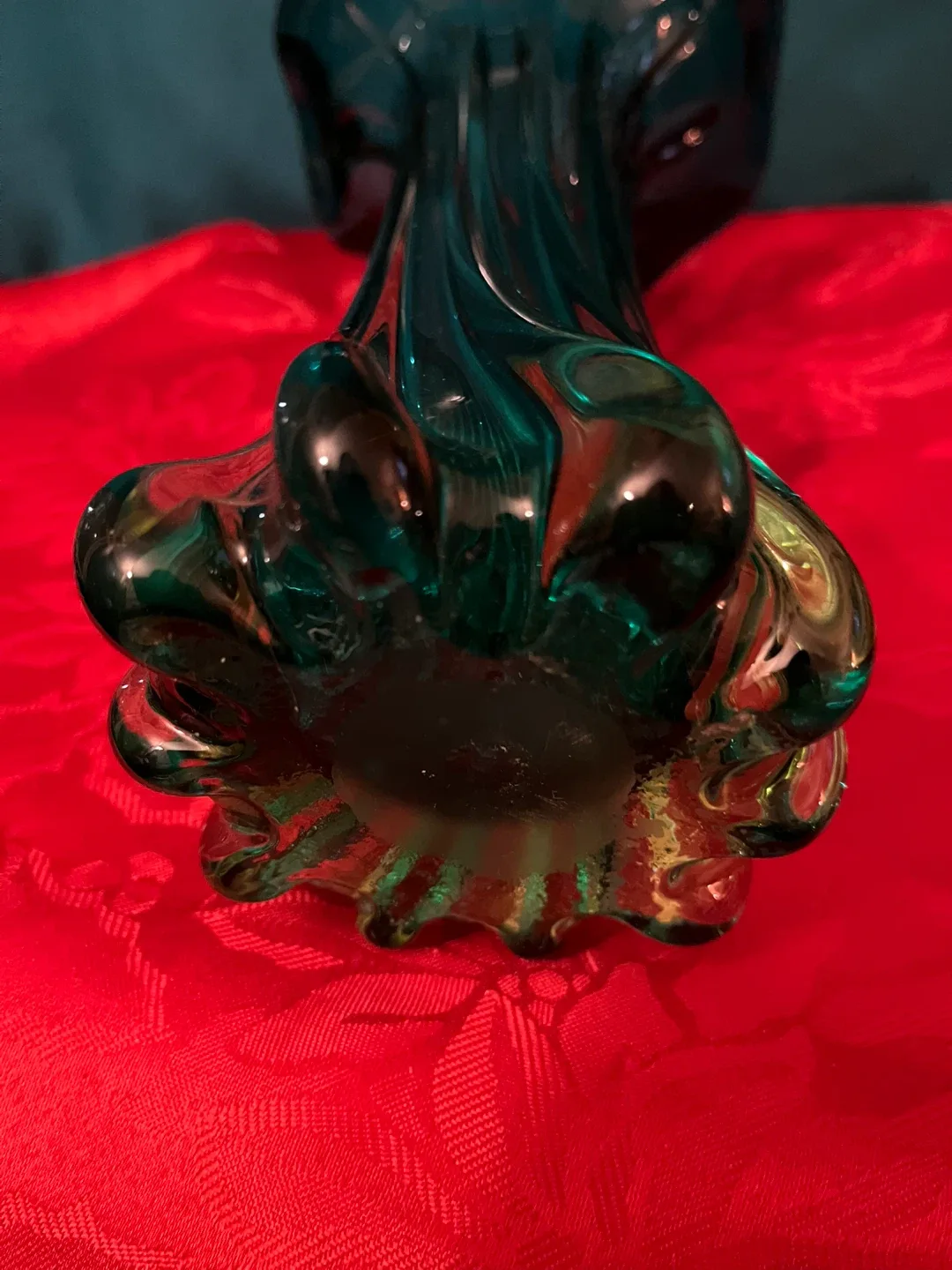 Vintage Murano Green/Turquoise Blown Glass Vase, 10 Inches Tall image indicator(4)