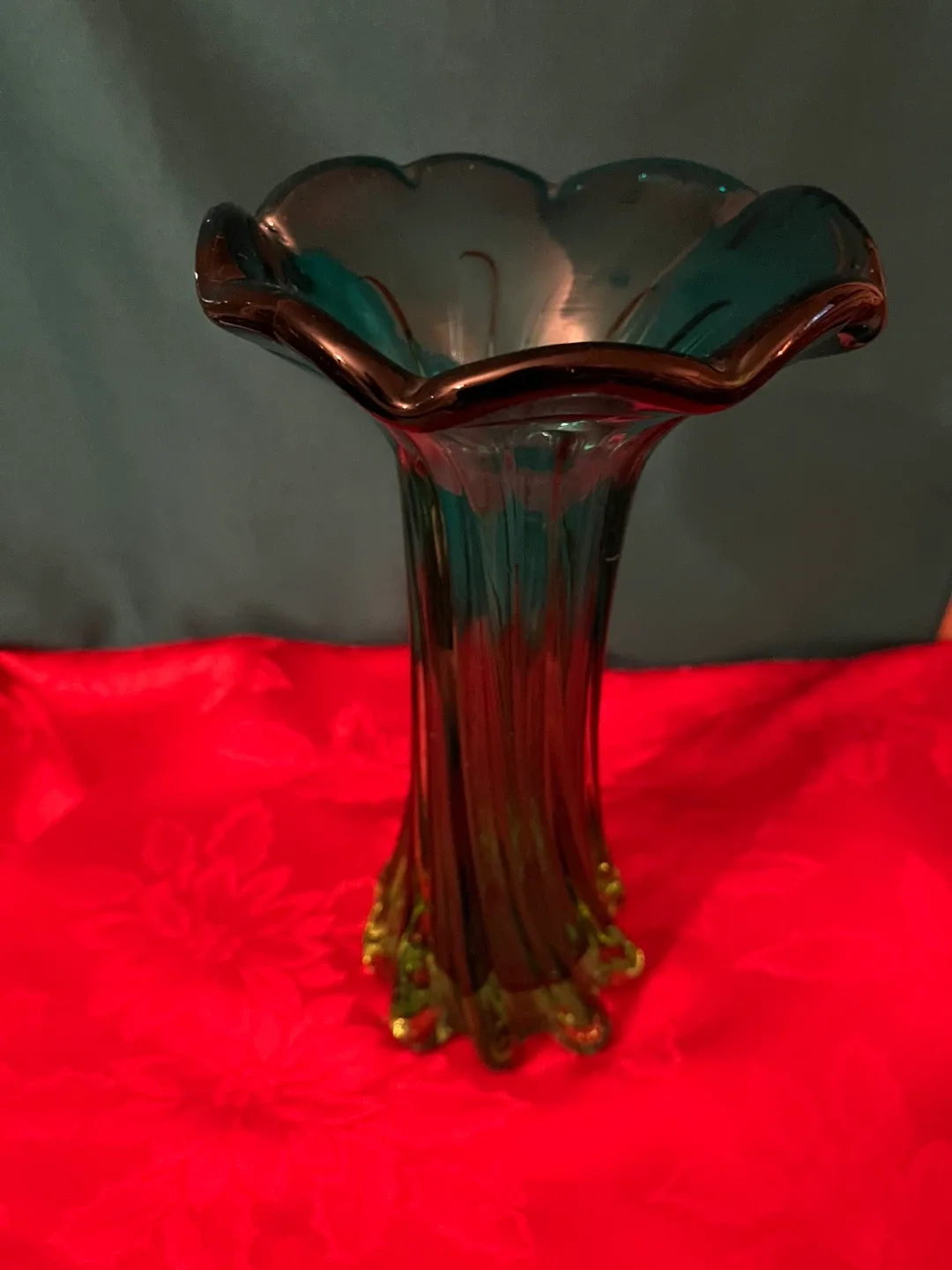 Vintage Murano Green/Turquoise Blown Glass Vase, 10 Inches Tall image indicator(5)