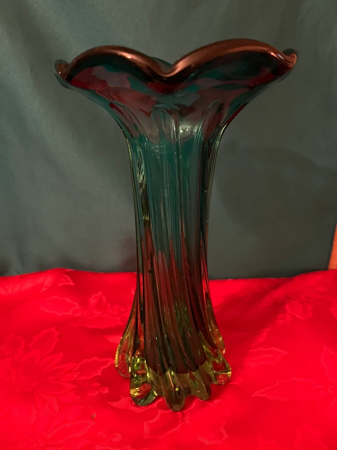 Vintage Murano Green/Turquoise Blown Glass Vase, 10 Inches Tall image indicator(6)