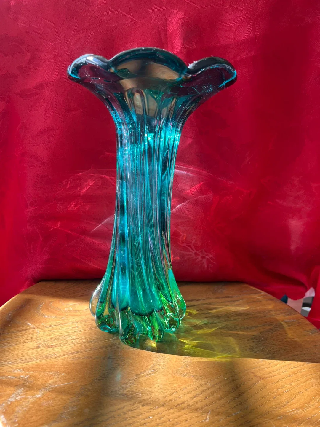 Vintage Murano Green/Turquoise Blown Glass Vase, 10 Inches Tall image indicator(2)