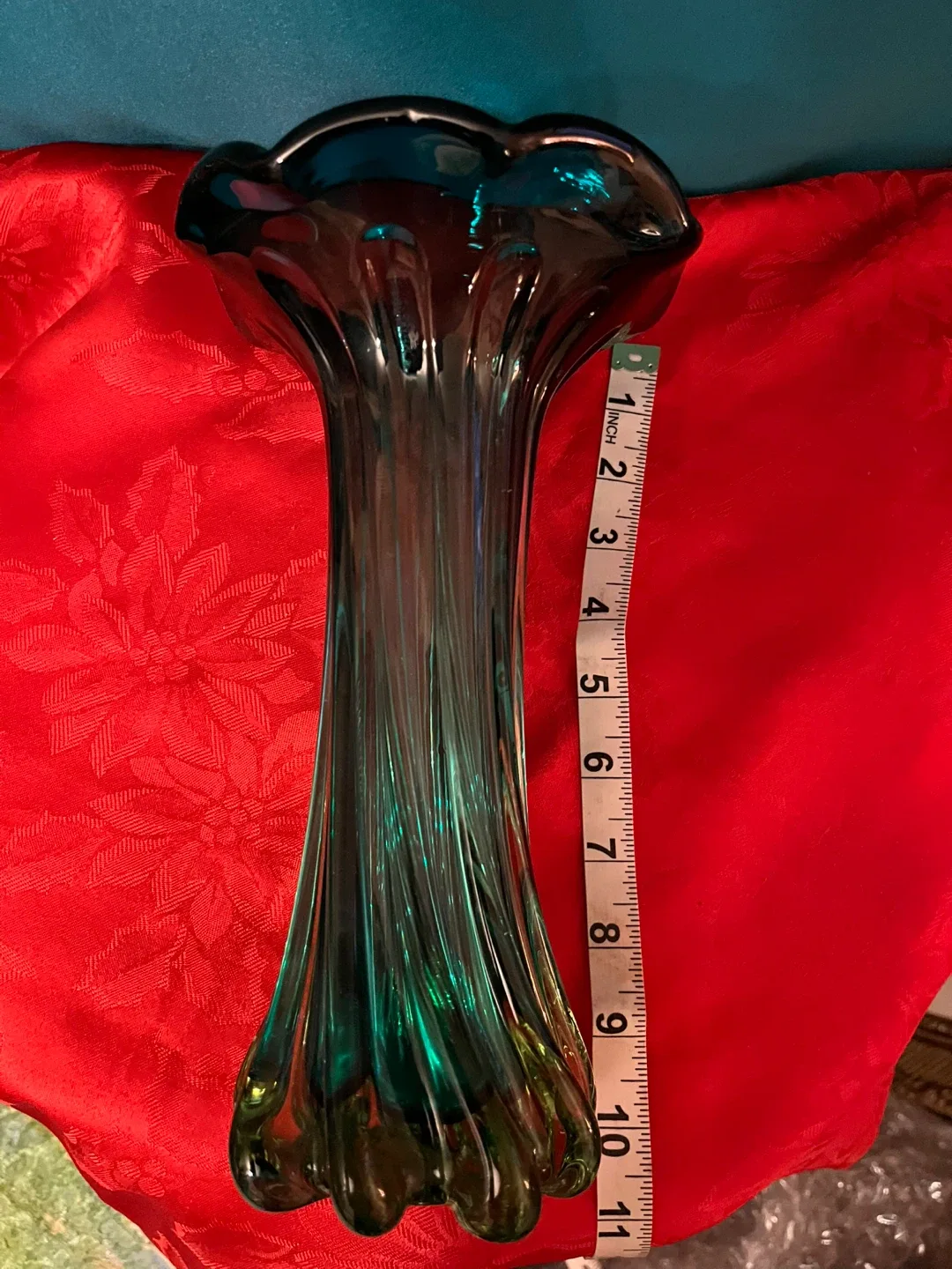 Vintage Murano Green/Turquoise Blown Glass Vase, 10 Inches Tall image indicator(3)