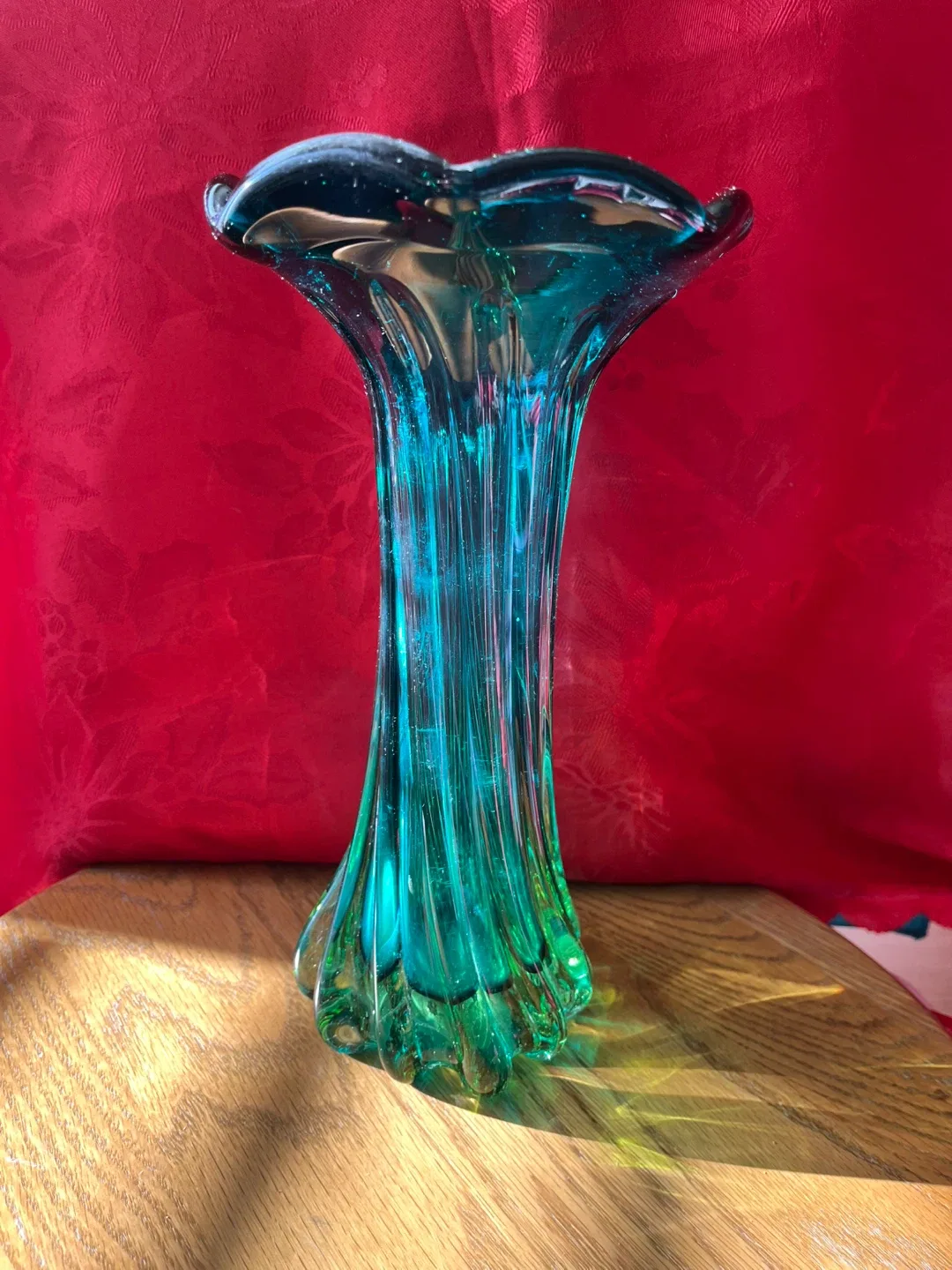 Vintage Murano Green/Turquoise Blown Glass Vase, 10 Inches Tall