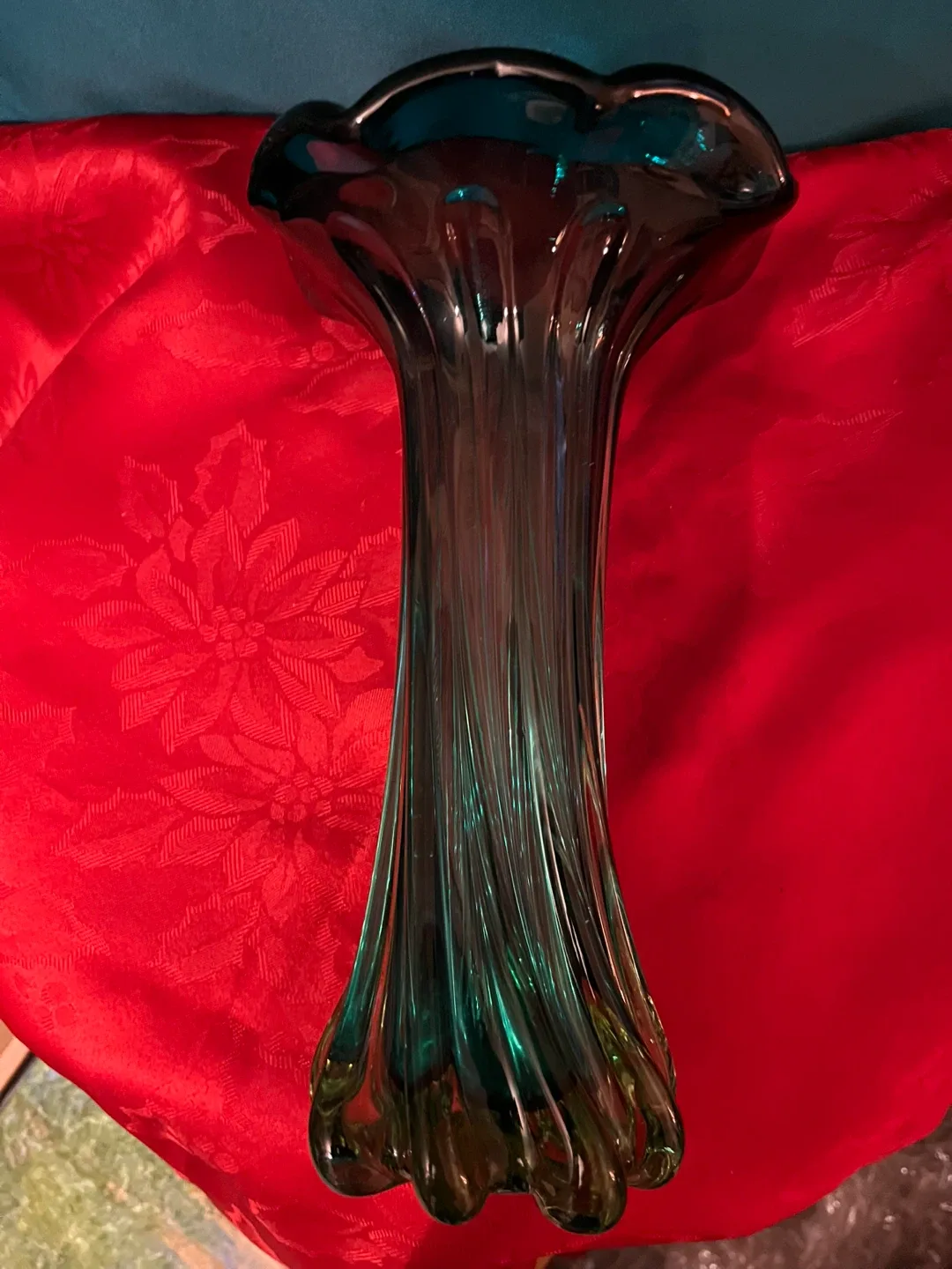 Vintage Murano Green/Turquoise Blown Glass Vase, 10 Inches Tall image indicator(7)