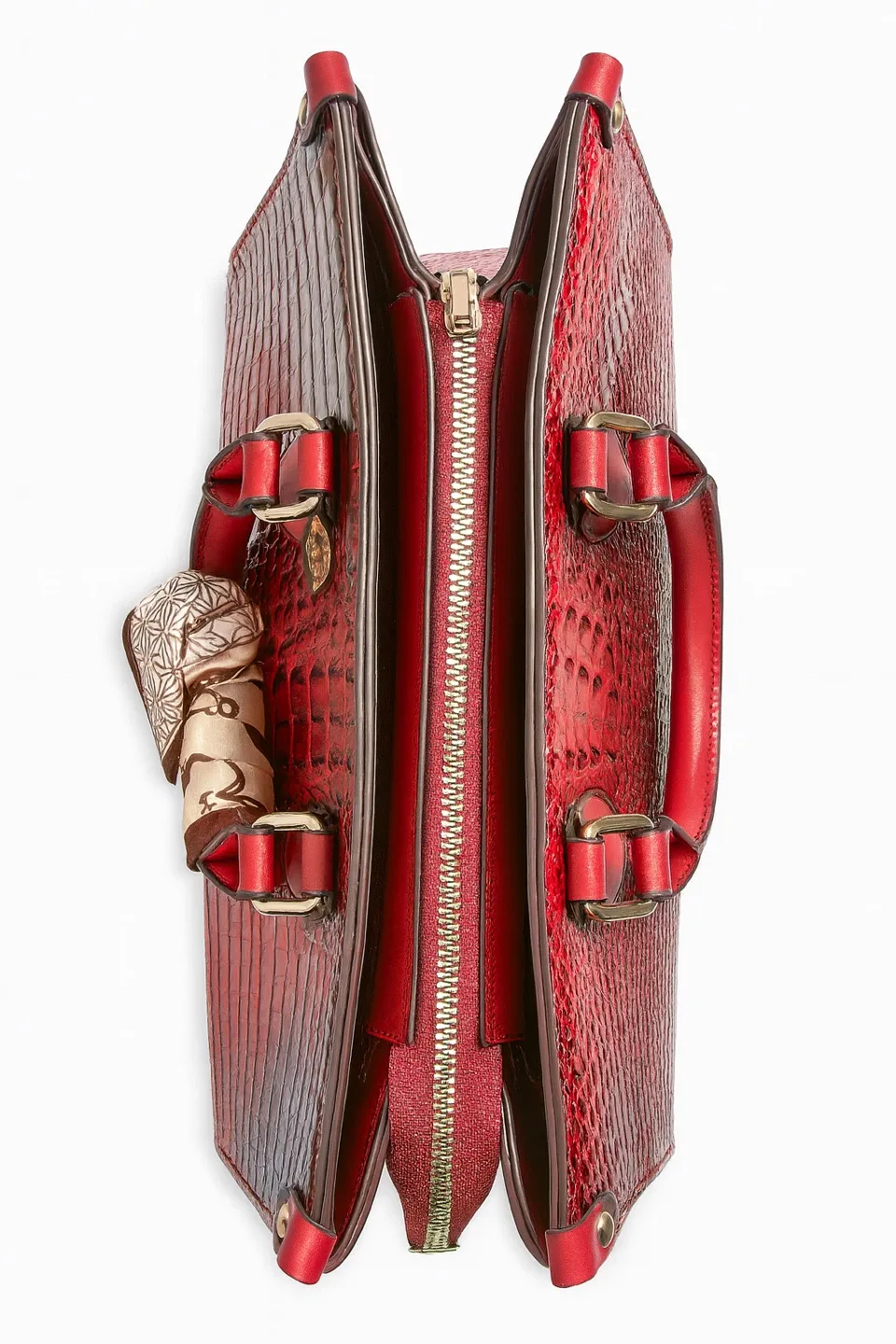 Glossy Croc-Embrossed Handbag with Silk Scarf image indicator(5)