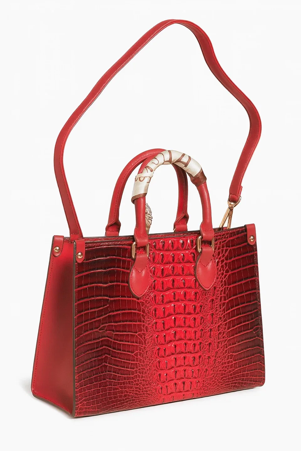 Glossy Croc-Embrossed Handbag with Silk Scarf image indicator(4)