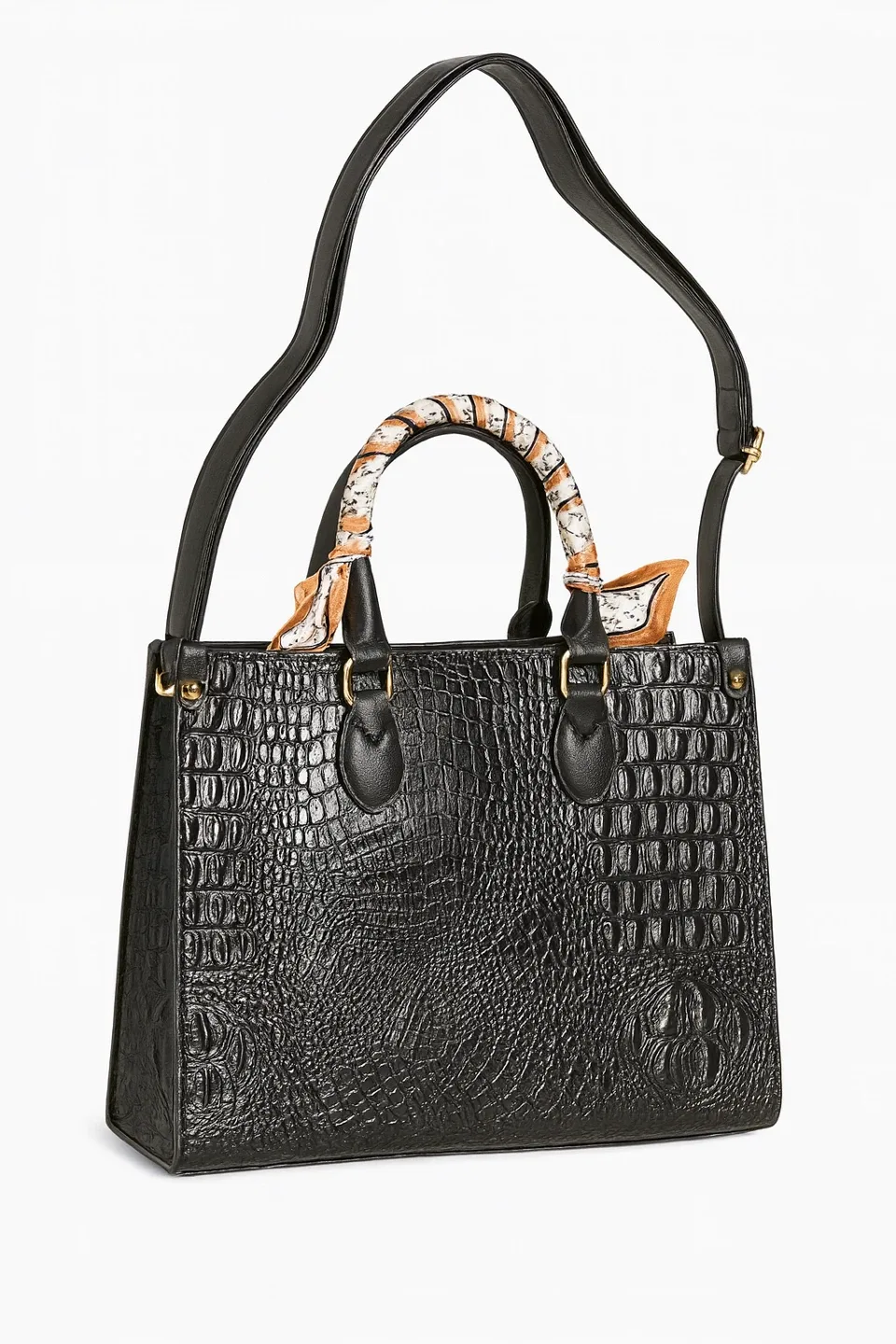 Glossy Croc-Embrossed Handbag with Silk Scarf image indicator(3)