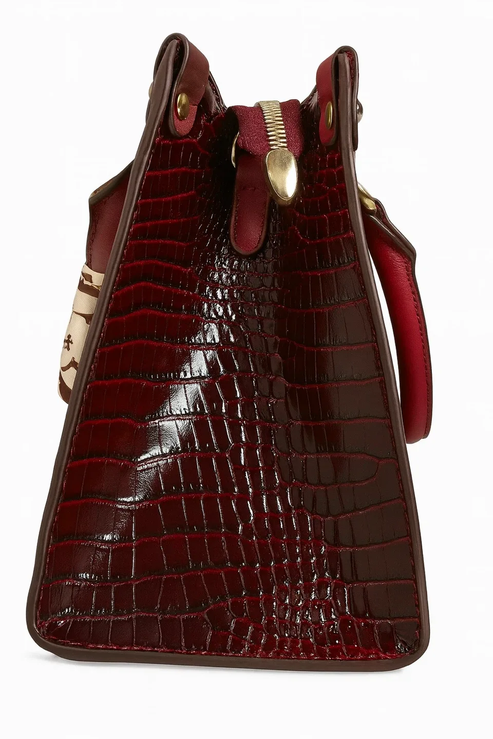 Glossy Croc-Embrossed Handbag with Silk Scarf image indicator(6)
