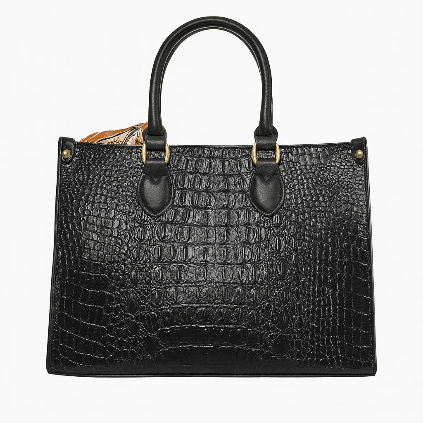 Glossy Croc-Embrossed Handbag with Silk Scarf image indicator(2)