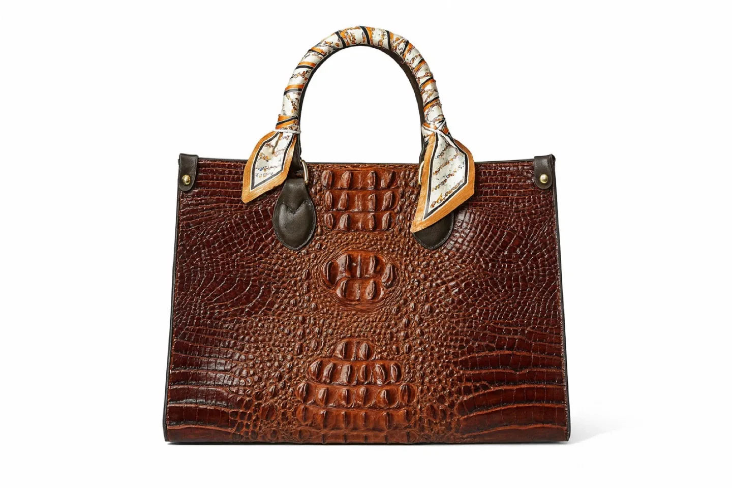 Glossy Croc-Embrossed Handbag with Silk Scarf image indicator(9)