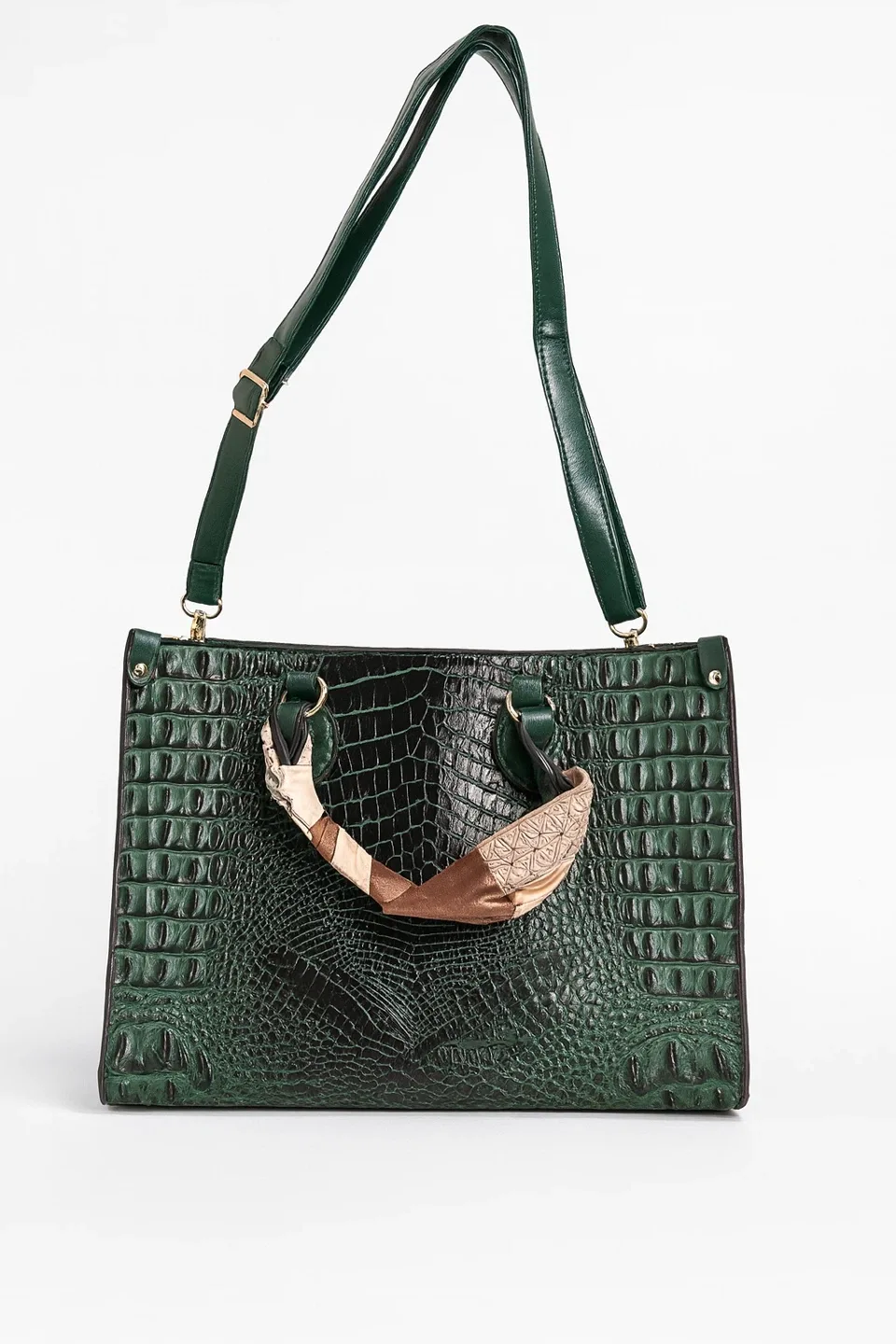 Glossy Croc-Embrossed Handbag with Silk Scarf image indicator(7)