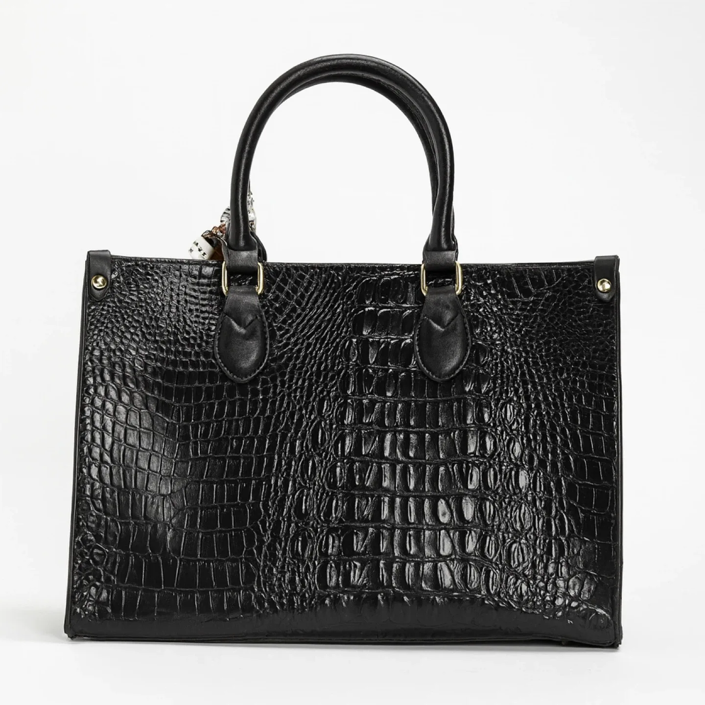 Glossy Croc-Embrossed Handbag with Silk Scarf image indicator(8)