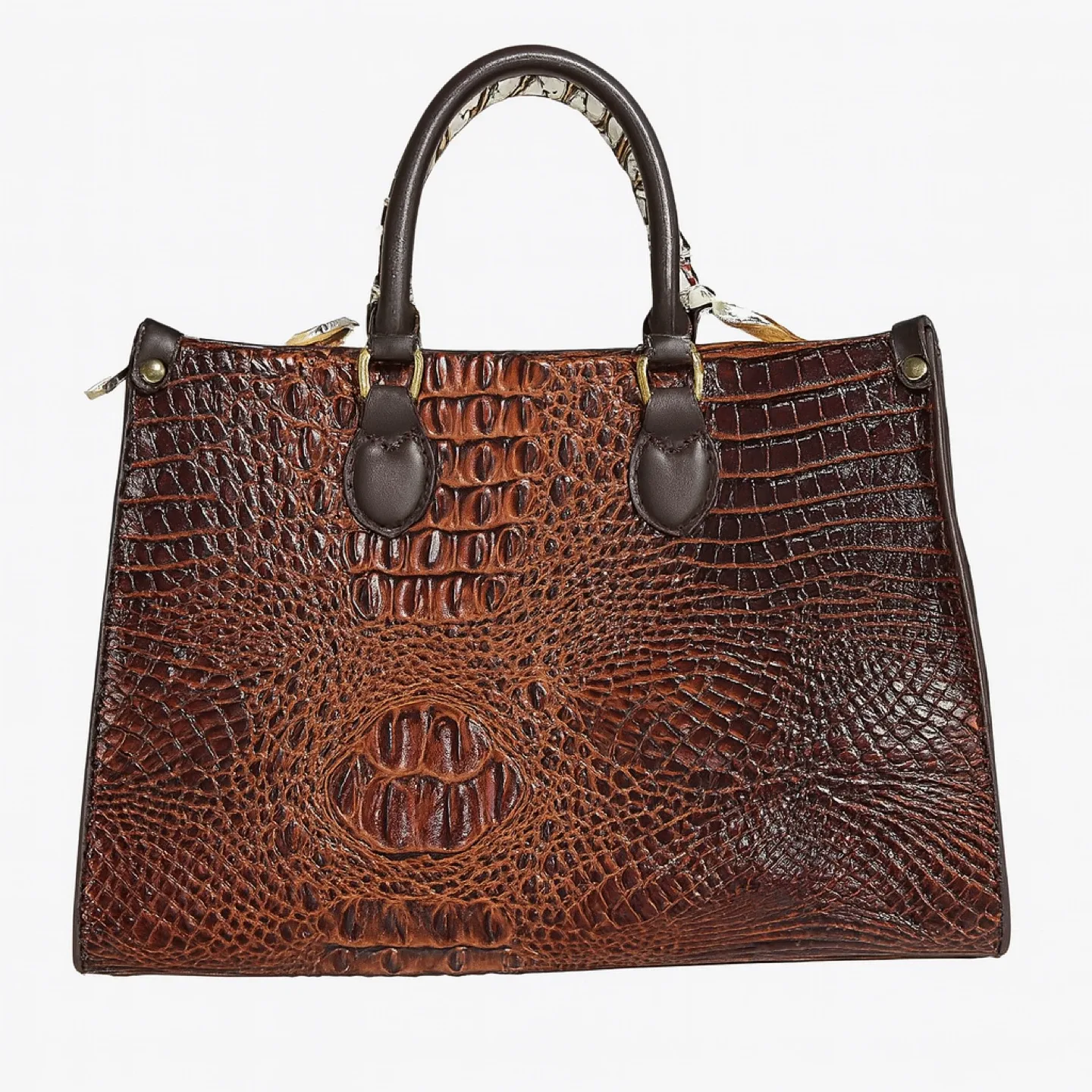 Glossy Croc-Embrossed Handbag with Silk Scarf image indicator(10)