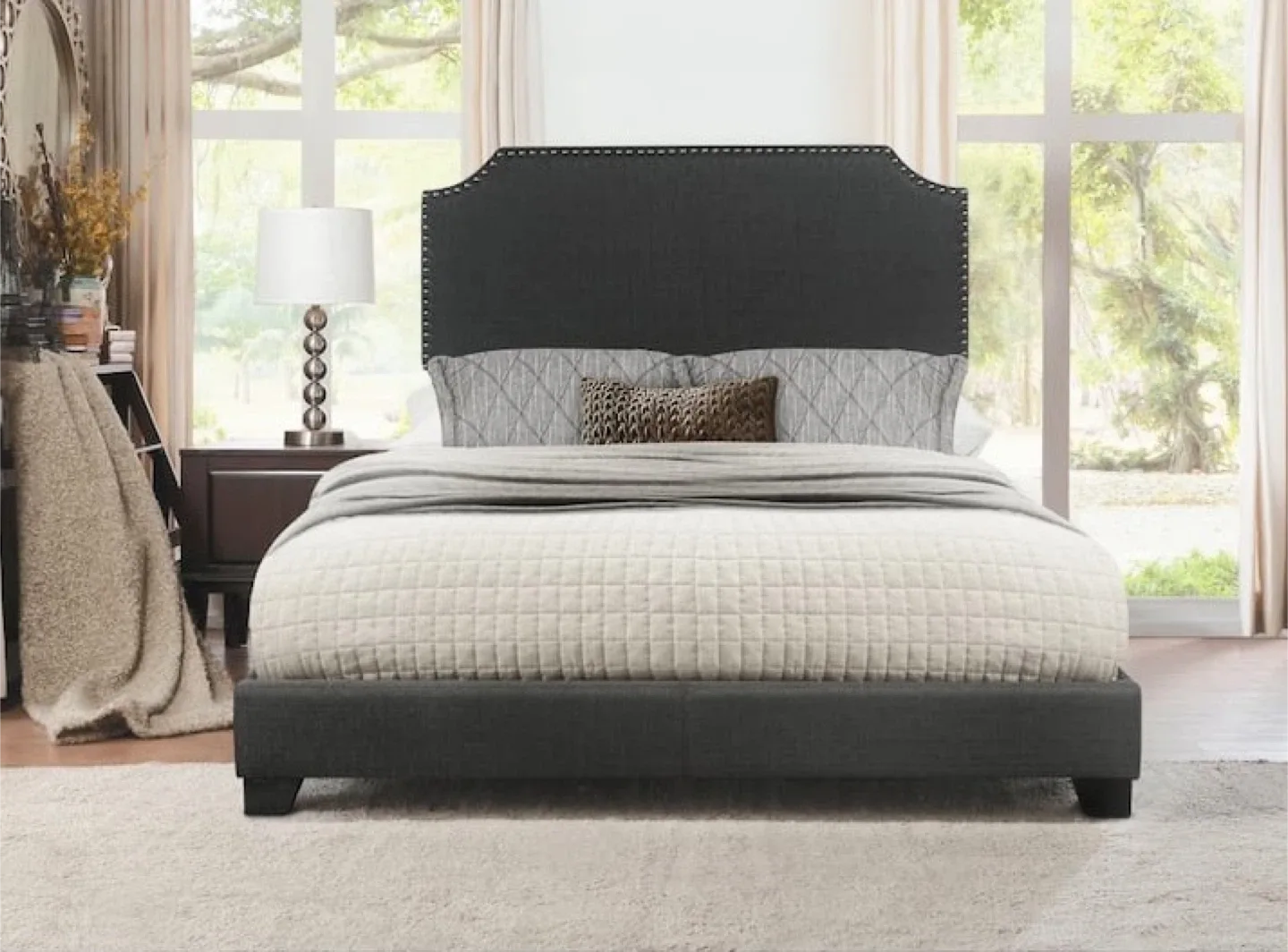 New King Size Grey Upholstered Bed image indicator(2)