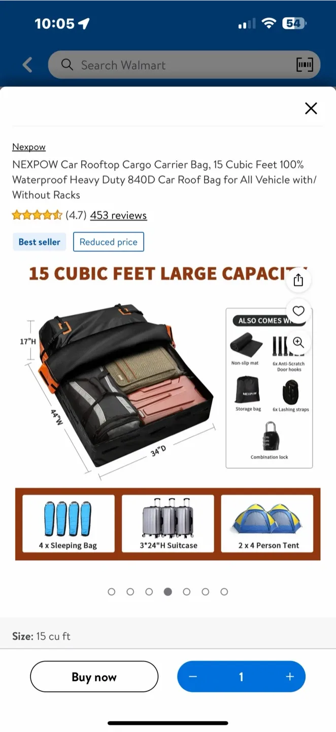 Nexpow Car Rooftop Cargo Carrier Bag - 15 cu ft image indicator(3)