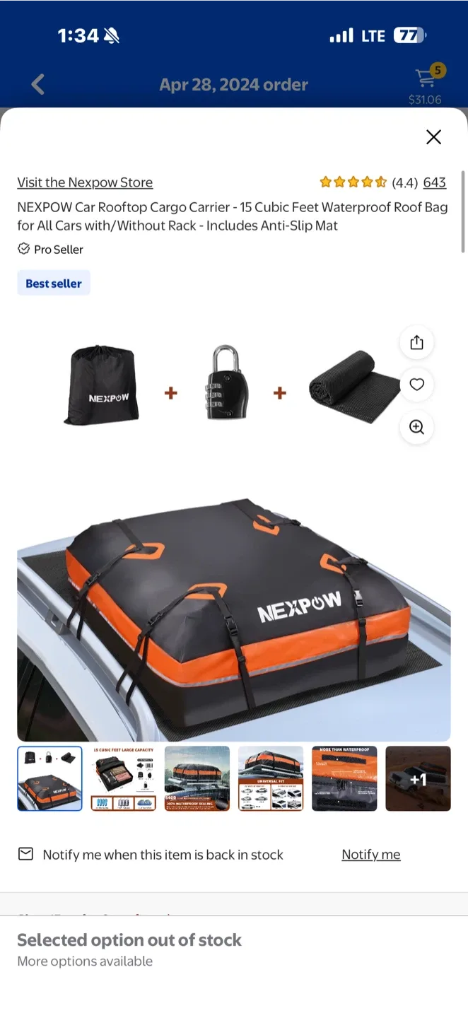 Nexpow Car Rooftop Cargo Carrier Bag - 15 cu ft image indicator(2)