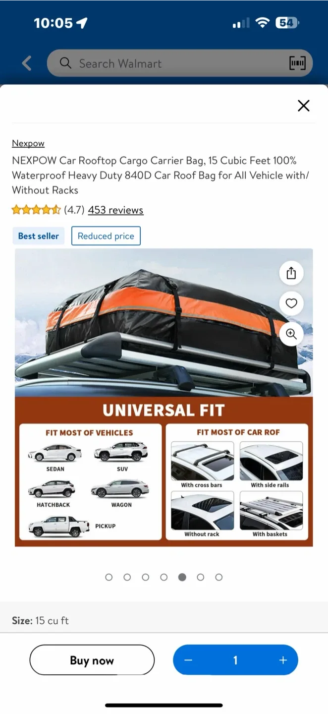 Nexpow Car Rooftop Cargo Carrier Bag - 15 cu ft image indicator(4)