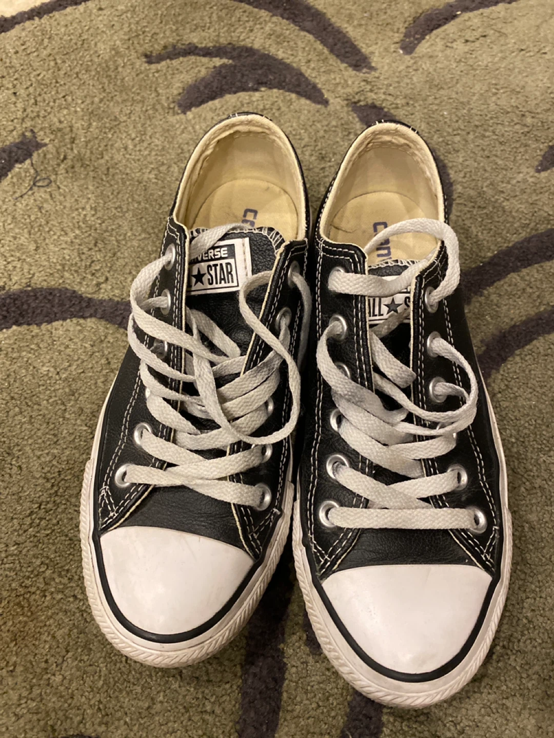 Converse All Star Black Leather Shoes - Size 6.5