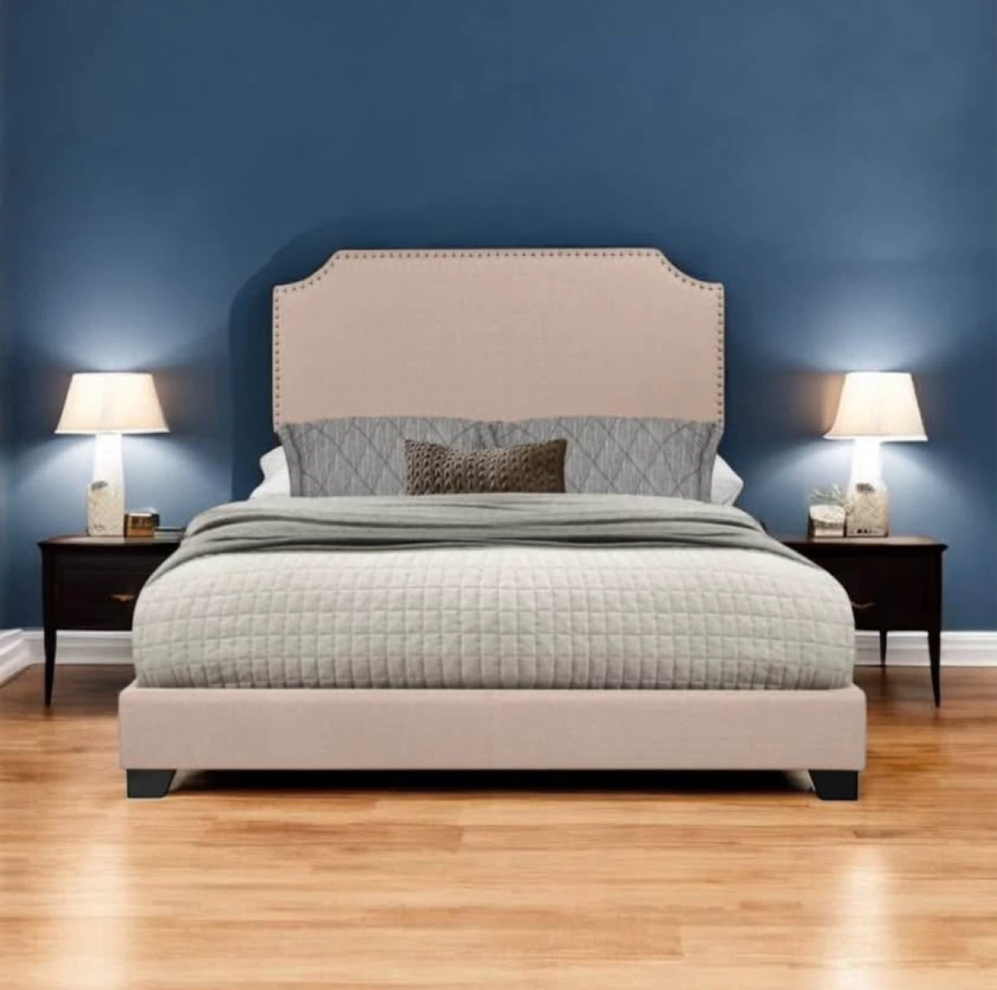 New Full Size Beige Upholstered Bed