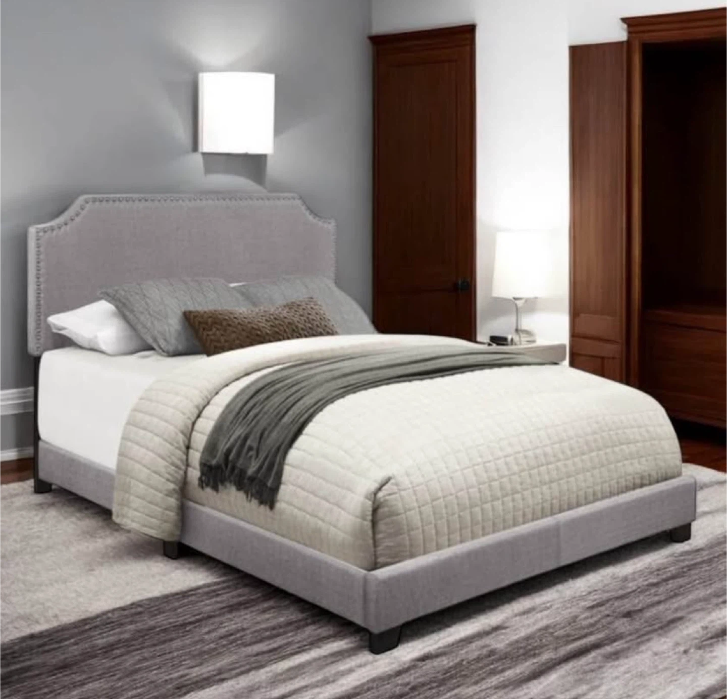 New Queen Size Light Gray Upholstered Bed