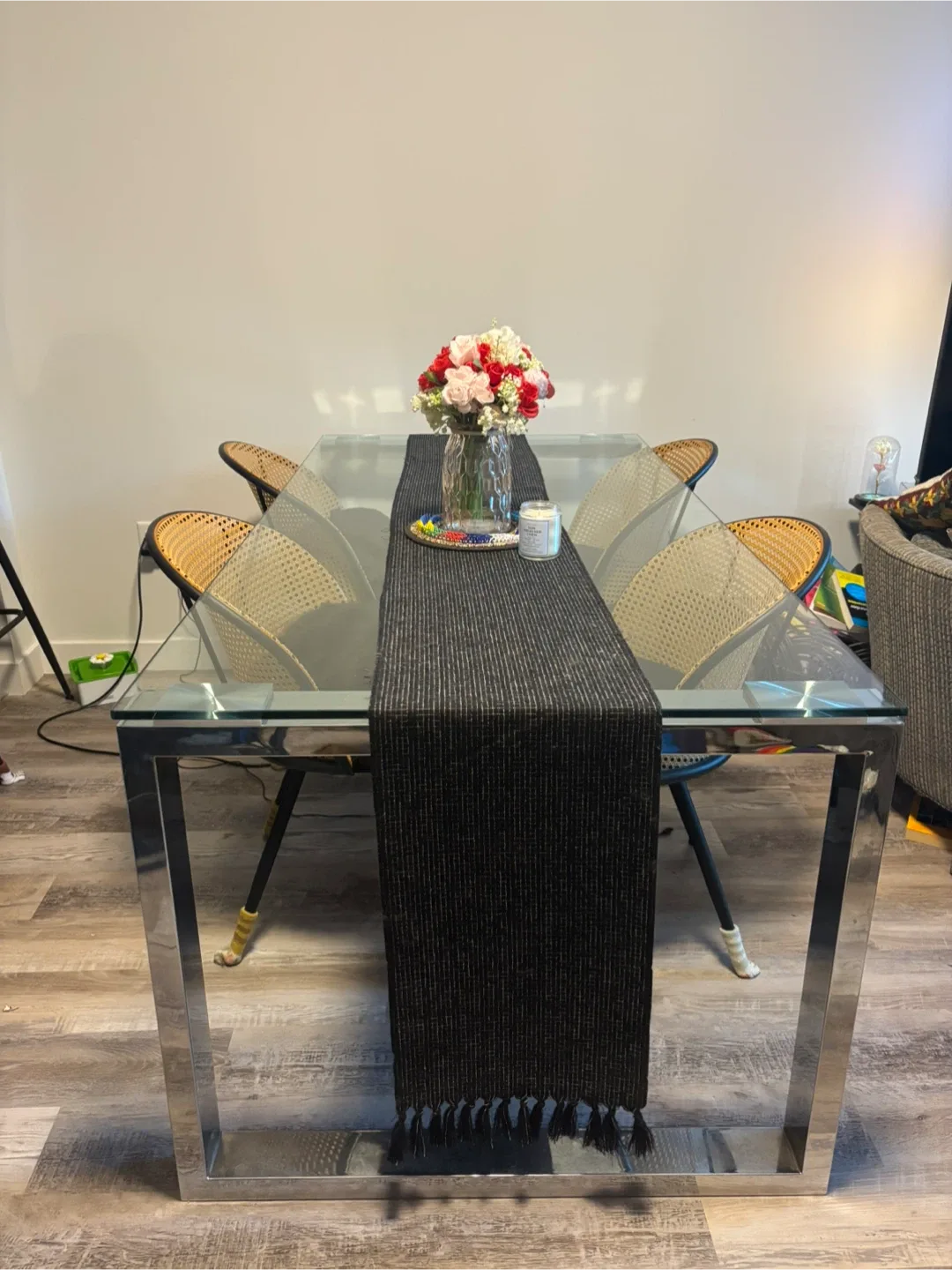 Glass & Chrome Dining Table – 71” Modern 6-Seater