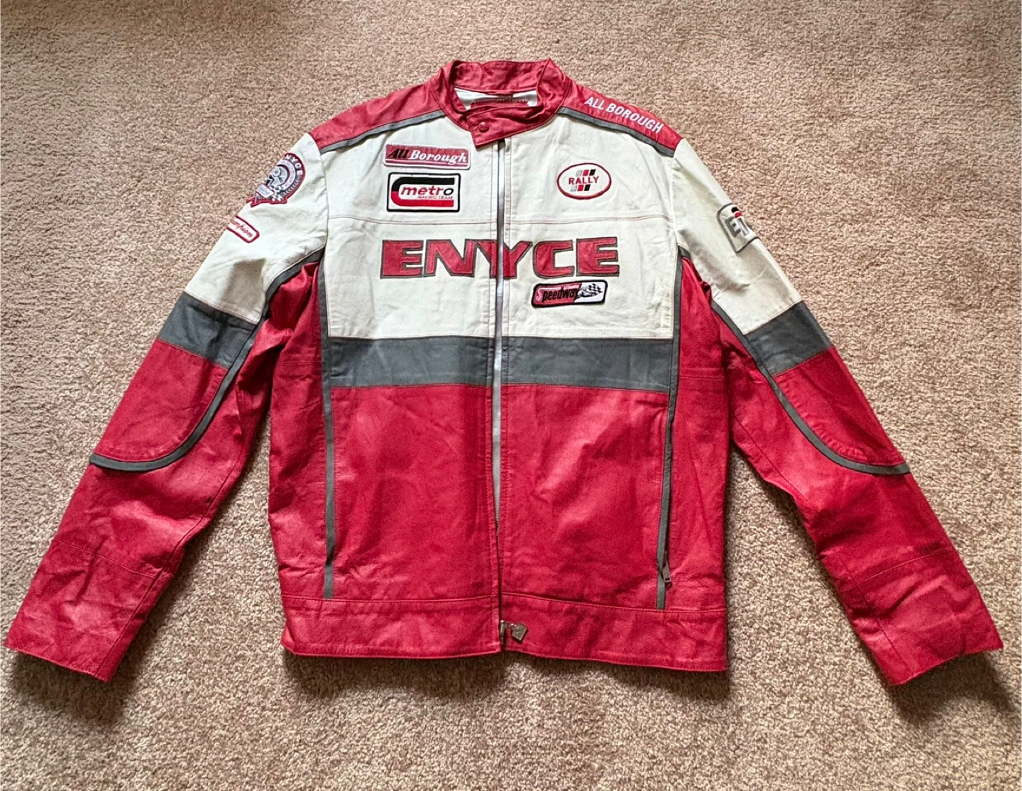 ENYCE Racing Style Leather Jacket - Red & White