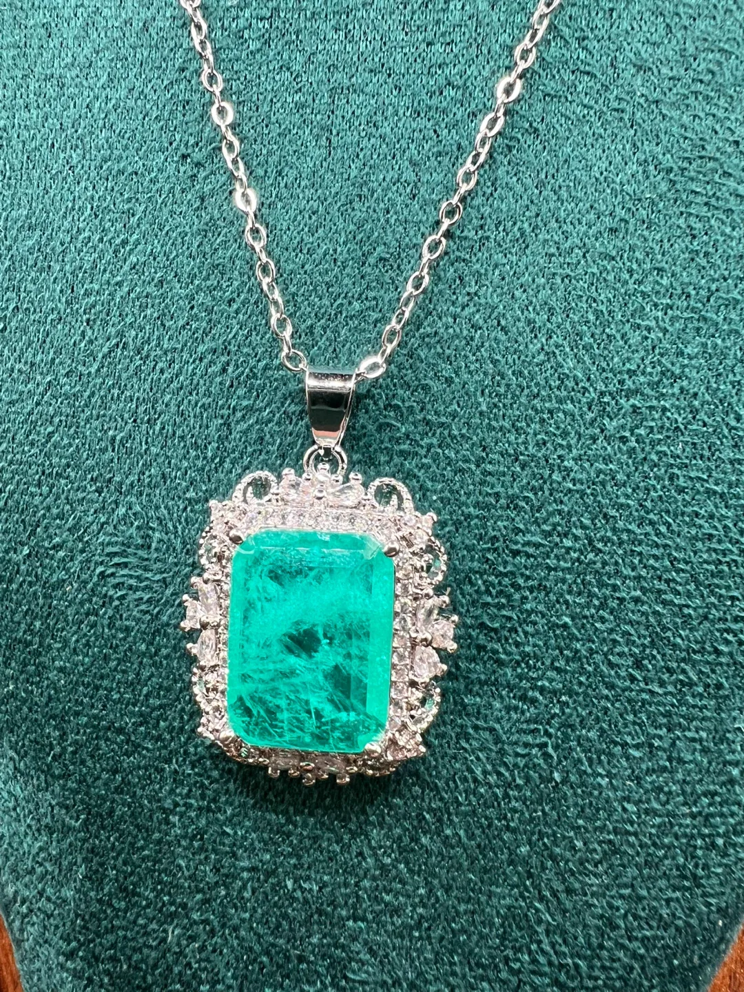 Blue/Green Tourmaline Pendant and Silver Necklace thumbnail