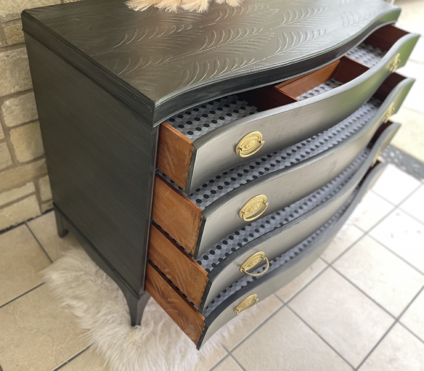 Solid wood 4 drawers brushed gold/gray dresser - $350 - photo 4