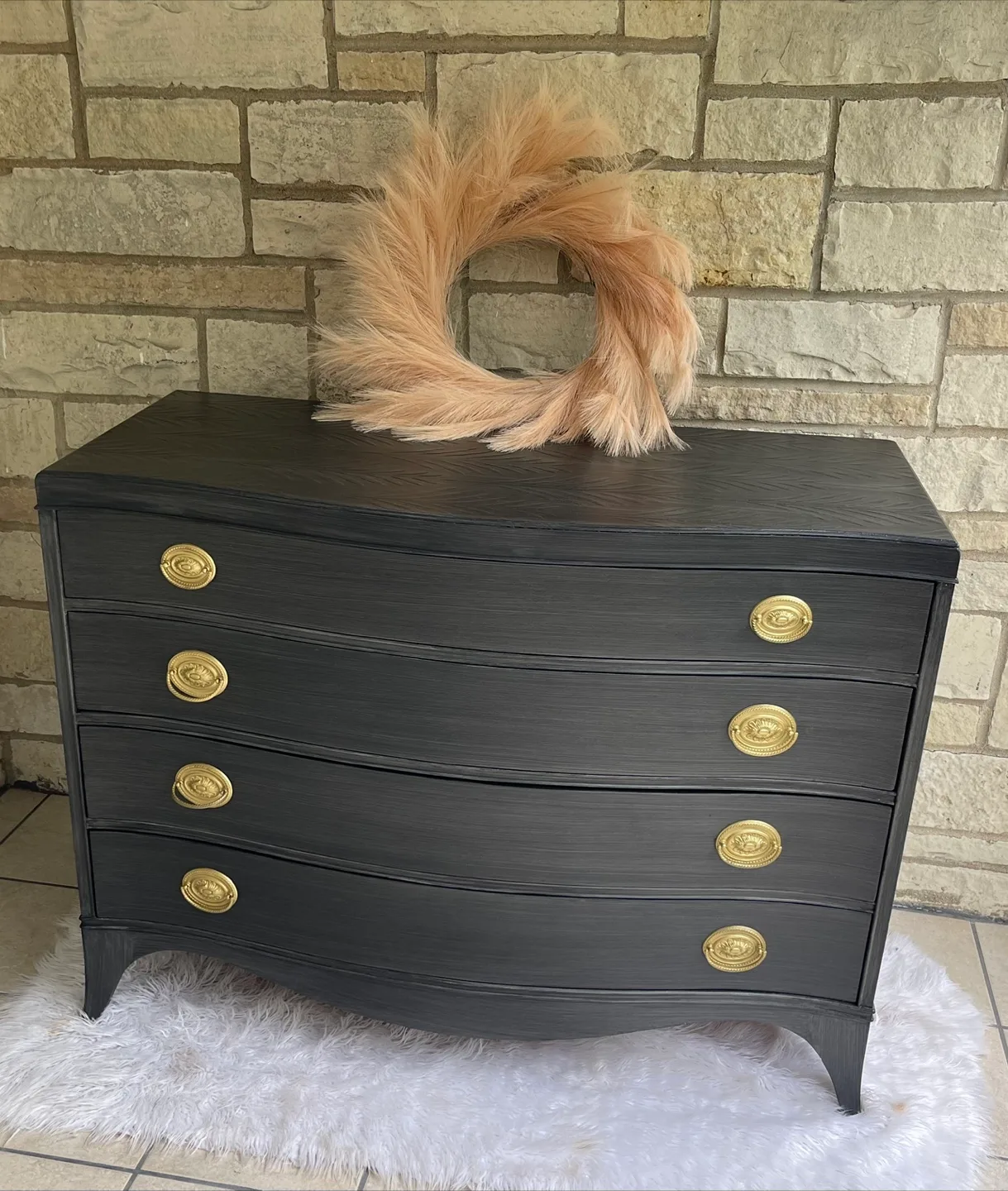 Solid wood 4 drawers brushed gold/gray dresser - $350