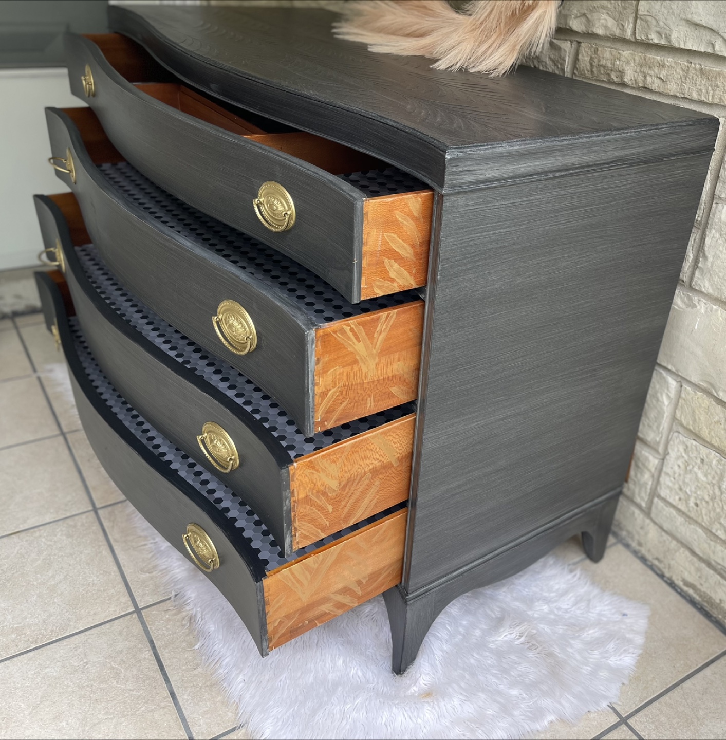 Solid wood 4 drawers brushed gold/gray dresser - $350 - photo 3