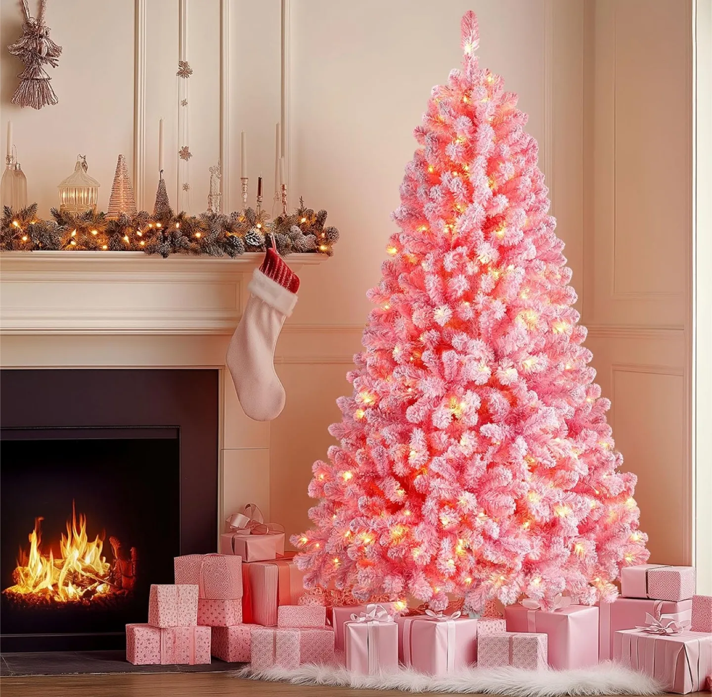 7.5 FT Pink Snow Flocked Christmas Tree