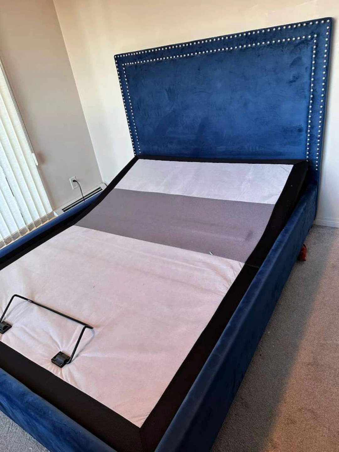 Blue Velvet Adjustable Bed Frame Queen