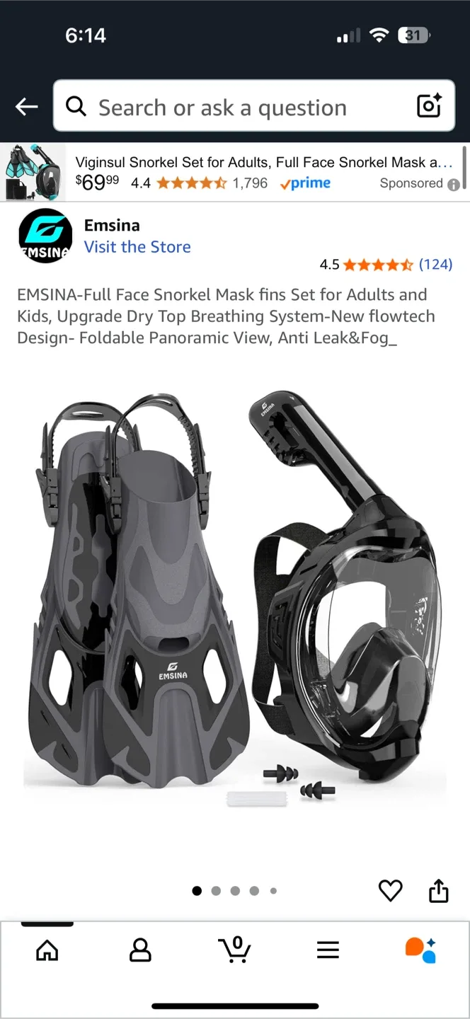 Emsina Full Face Snorkel Mask - Black, S/M image indicator(6)
