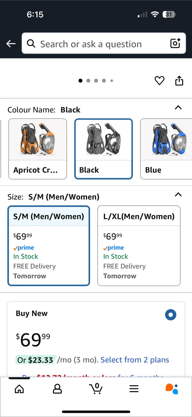 Emsina Full Face Snorkel Mask - Black, S/M image indicator(2)