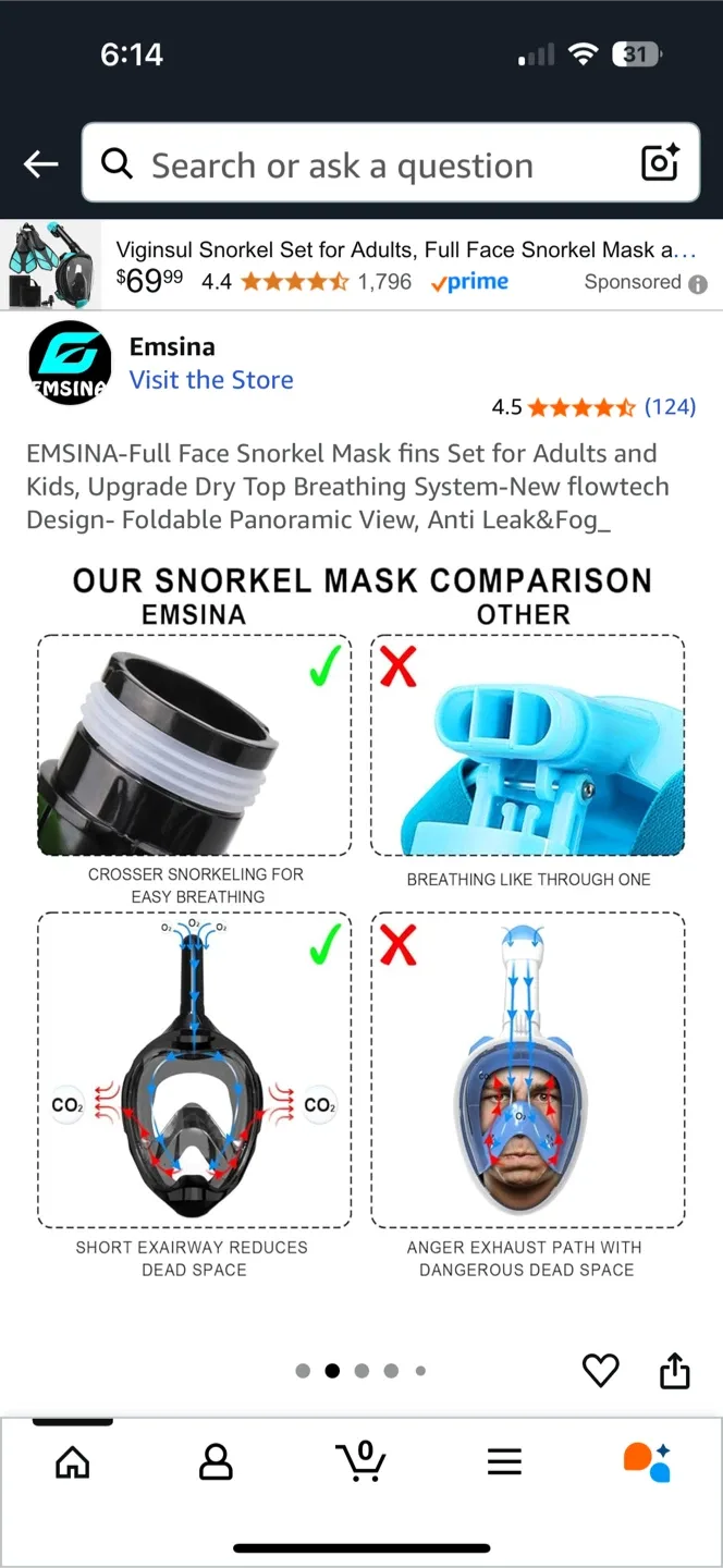 Emsina Full Face Snorkel Mask - Black, S/M image indicator(5)