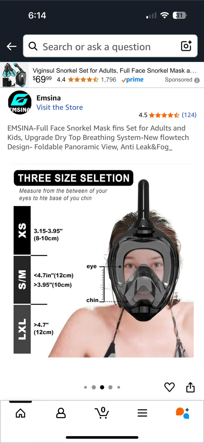 Emsina Full Face Snorkel Mask - Black, S/M image indicator(4)