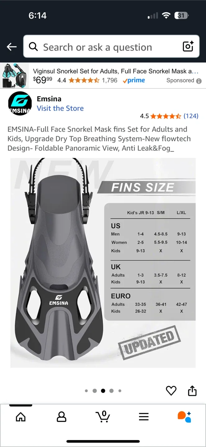Emsina Full Face Snorkel Mask - Black, S/M image indicator(3)