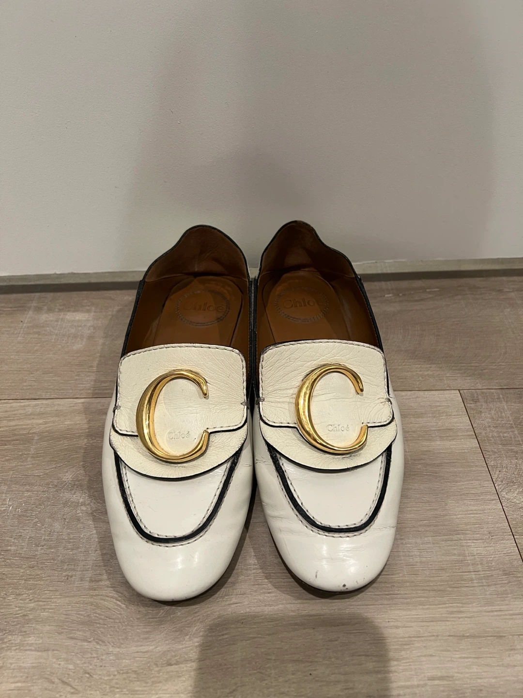 Authentic Chloé White Leather Loafers Size 35.5 (Womens)
