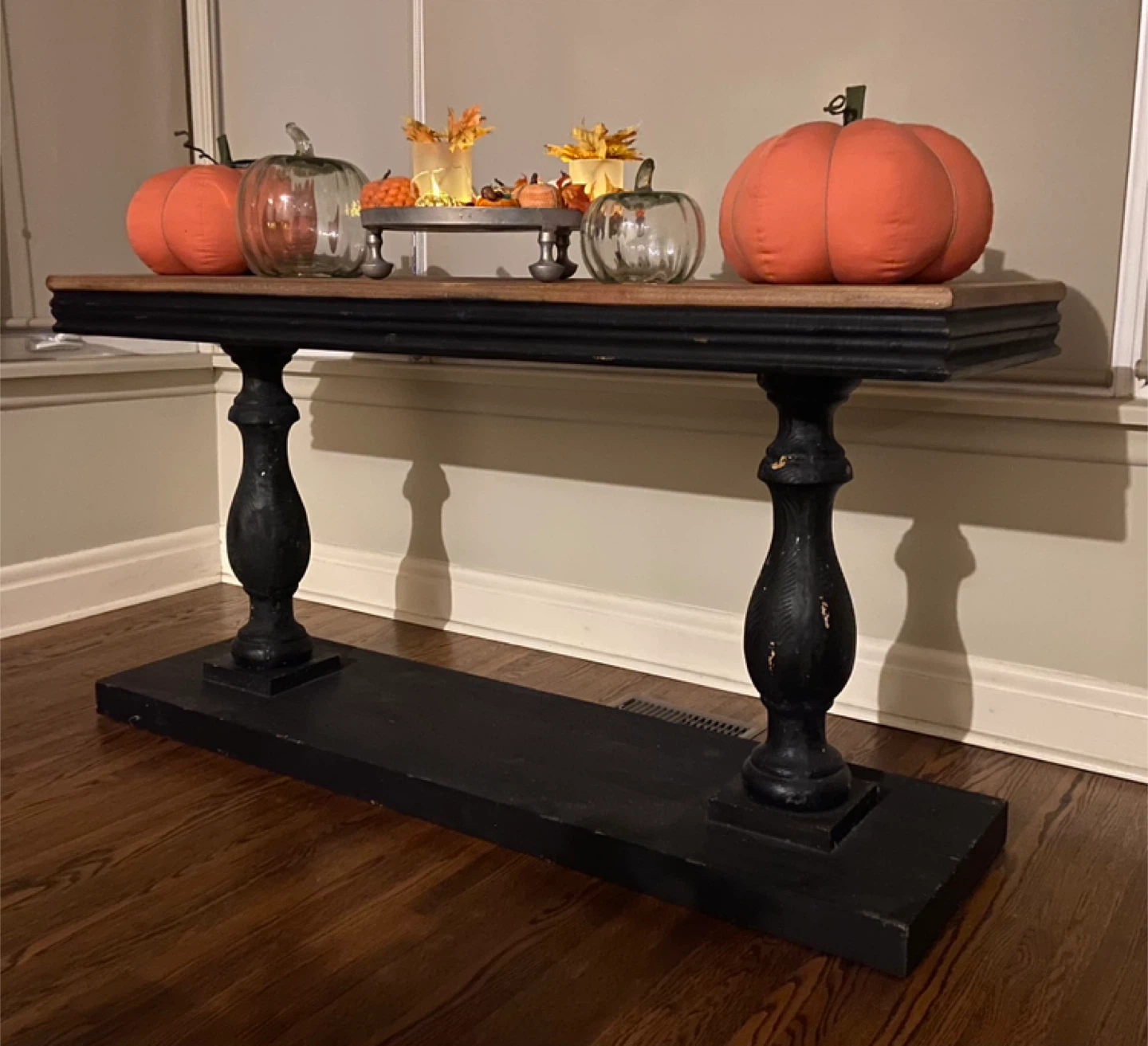 Console Table with Wood Top and Black Base